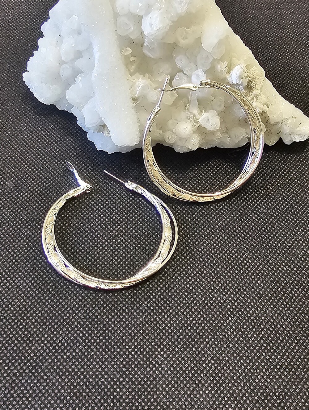 Classic Textured Silver Hoop Earrings